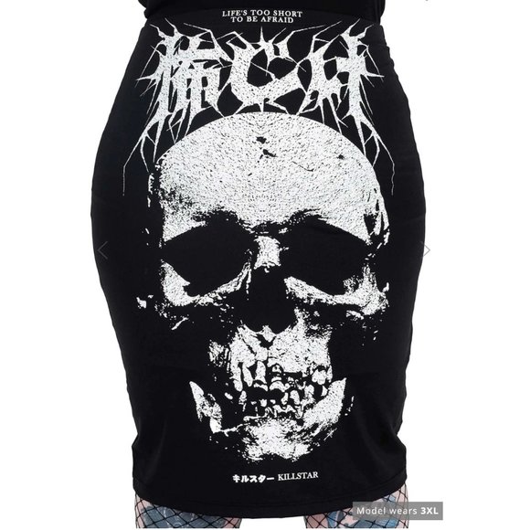 Killstar Dresses & Skirts - Killstar Plus Size Fearless Skull Black Stretch Skirt 3XL NWT